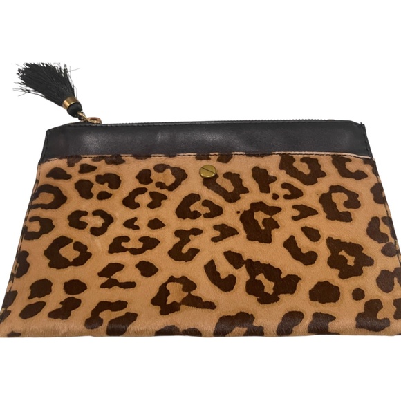 J.Crew Leopard Print Medium Clutch – Faux Calf Hair & Black Leather Trim - Picture 2 of 16